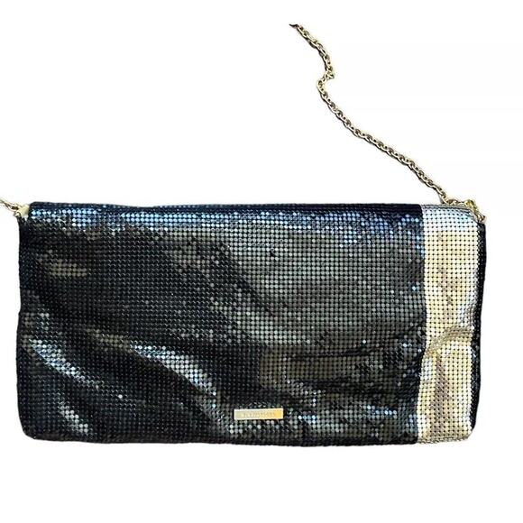 BCBG Maxazria Nadja Clutch Mesh Chain Bag Gold Black Silver Purse Envelope Party - Picture 4 of 13